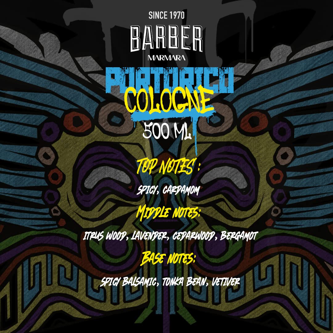 Barber Marmara Puerta del Sol Cologne packaging with colorful design and text.