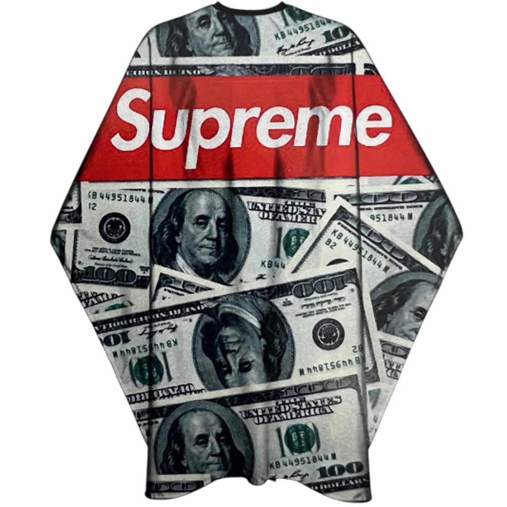 THE SHAVE FACTORY BARBER CAPE - SUPREME MONEY Cape THE SHAVE FACTORY for sacramento, california, barbers, hair stylist, cosmetologist, beauty industry