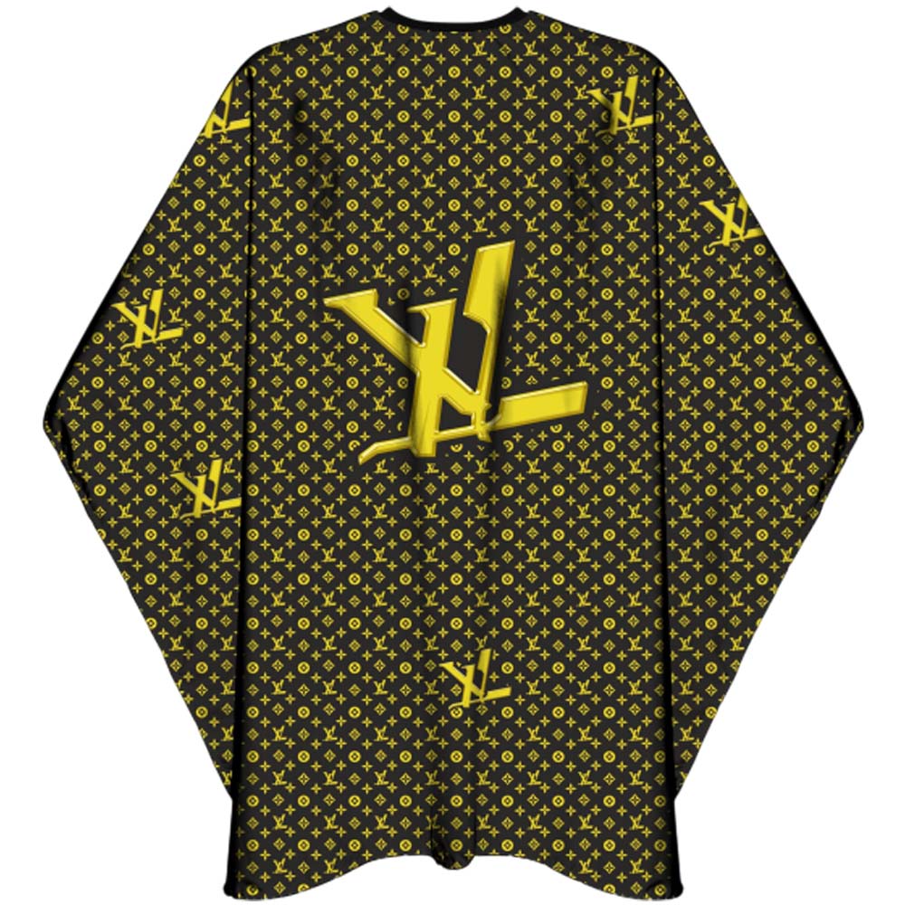 THE SHAVE FACTORY BARBER CAPE - BLACK LV Cape THE SHAVE FACTORY for sacramento, california, barbers, hair stylist, cosmetologist, beauty industry