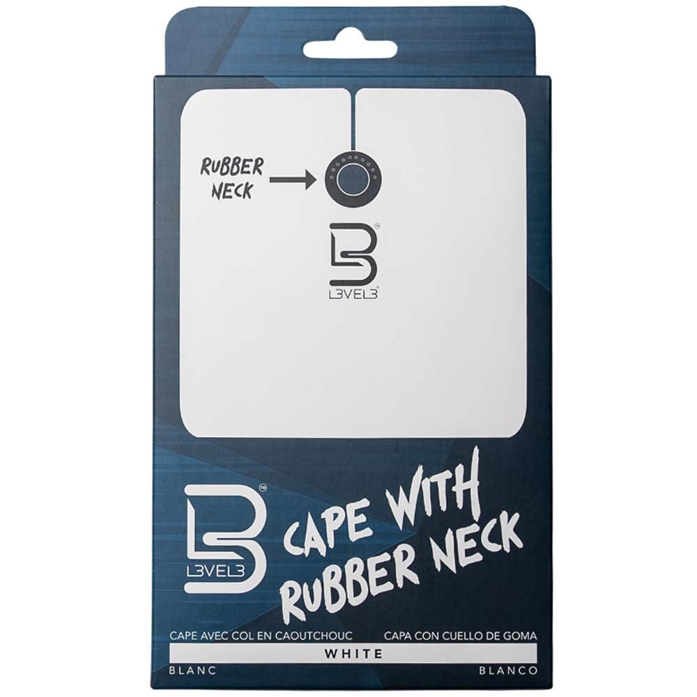 L3VEL3 CAPE WITH RUBBER NECK - WHITE Cape L3VEL3 for sacramento, california, barbers, hair stylist, cosmetologist, beauty industry