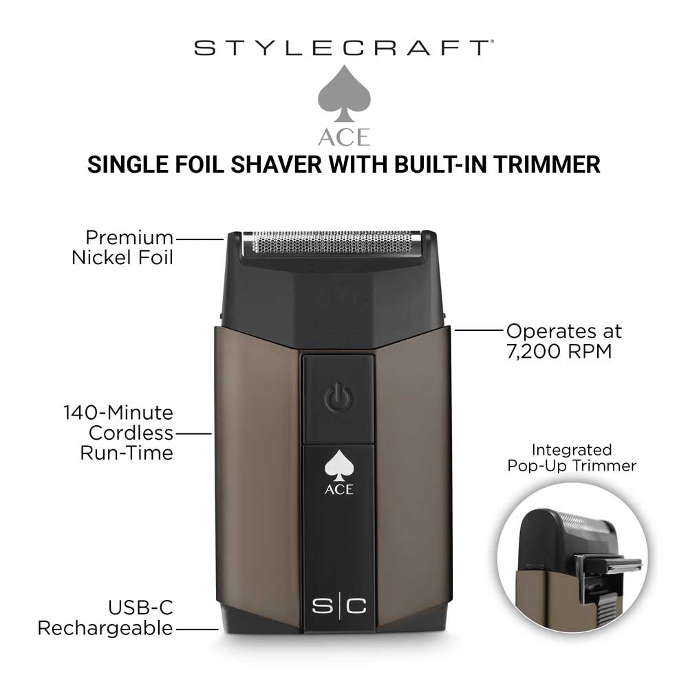 STYLECRAFT ACE SINGLE FOIL SHAVER WITH TRIMMER Shaver STYLECRAFT for sacramento, california, barbers, hair stylist, cosmetologist, beauty industry