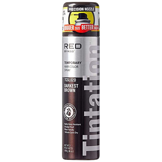RED BY KISS TINTATION TEMPORARY HAIR COLOR SPRAY Darkest Brown Temporary Color KISS for sacramento, california, barbers, hair stylist, cosmetologist, beauty industry