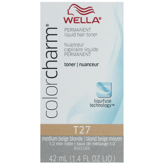 WELLA COLOR CHARM PERMANENT LIQUID HAIR COLOR - TONER T27 MEDIUM BEIGE BLONDE Permanent Color WELLA for sacramento, california, barbers, hair stylist, cosmetologist, beauty industry