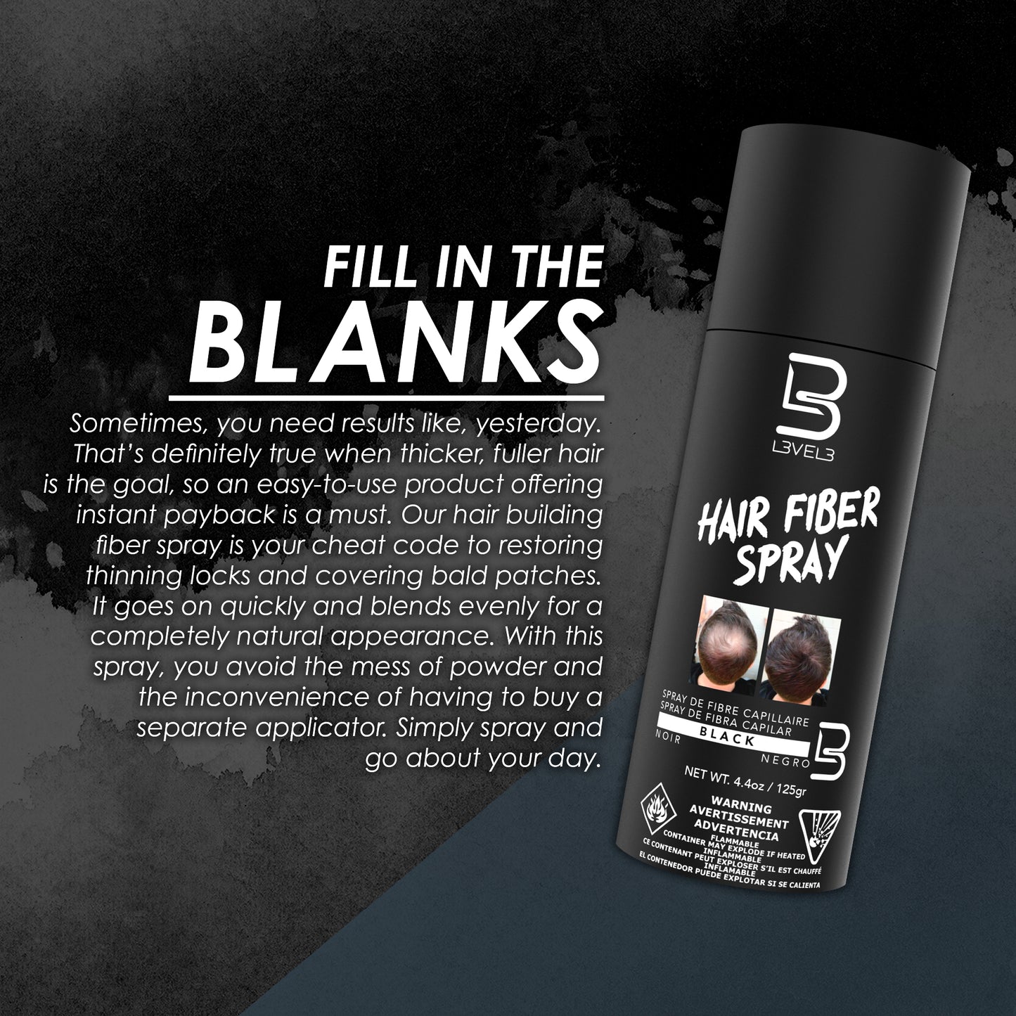 L3VEL3 HAIR FIBER SPRAY - BLACK 4.4 OZ