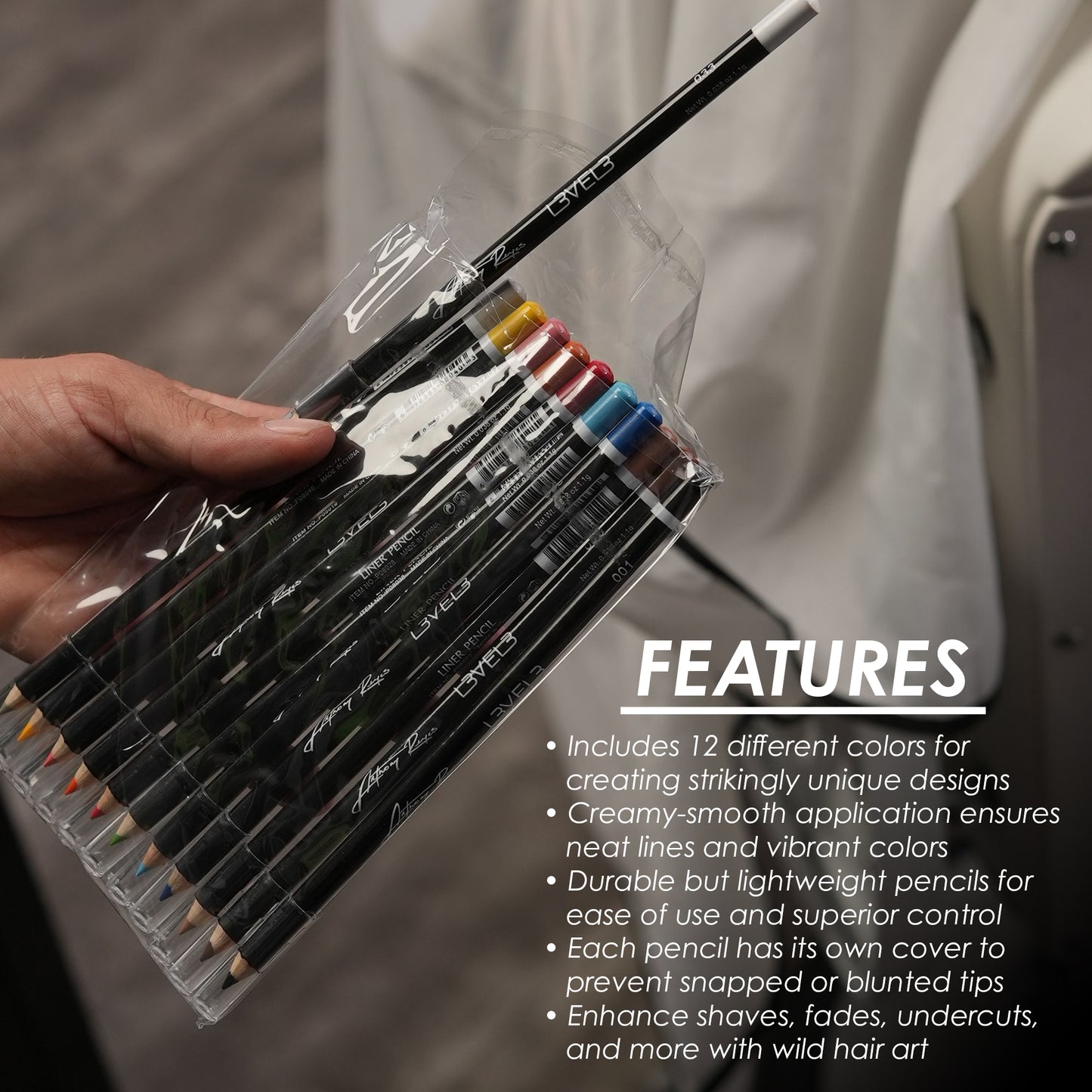 L3VEL3 LINER PENCIL ASSORTED COLORS - 12 PC Color Pencil L3VEL3 for sacramento, california, barbers, hair stylist, cosmetologist, beauty industry