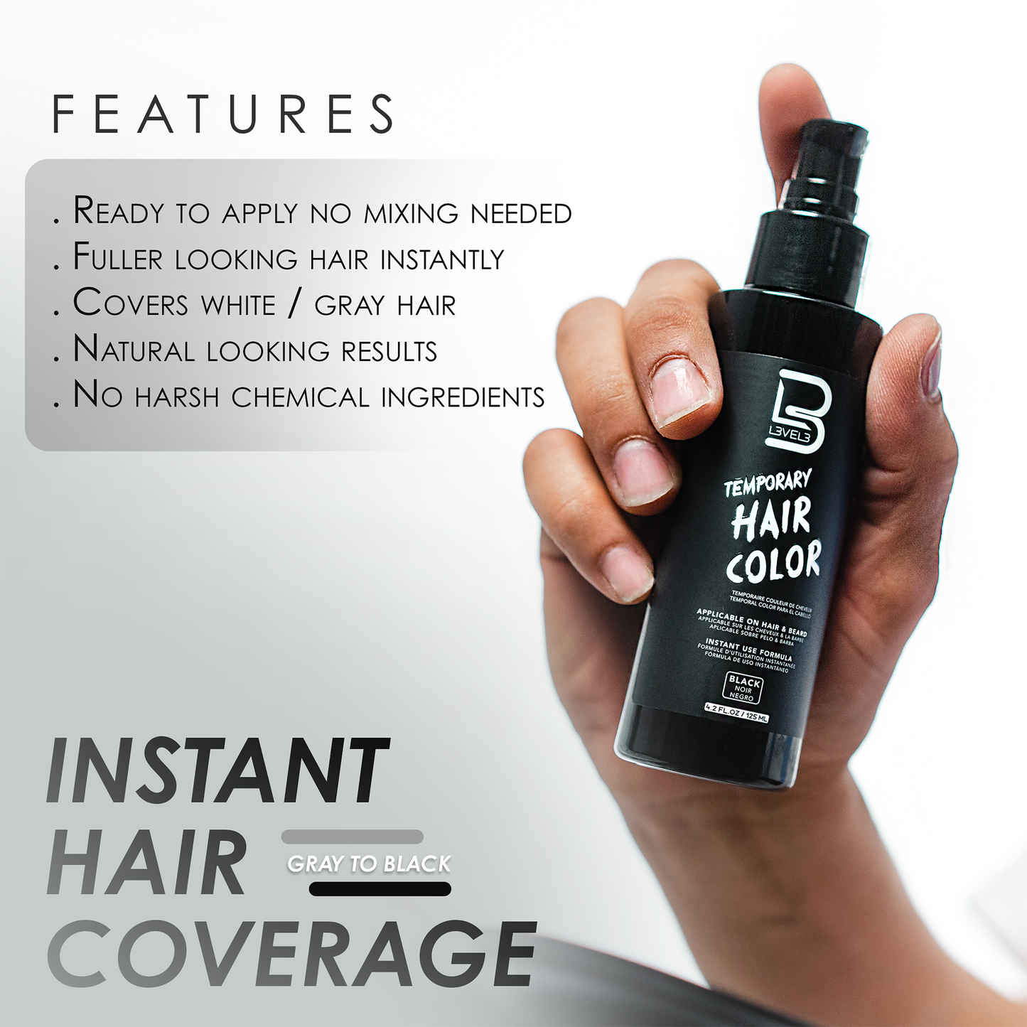 L3VEL3 TEMPORARY HAIR & BEARD COLOR - BLACK 4.2 OZ