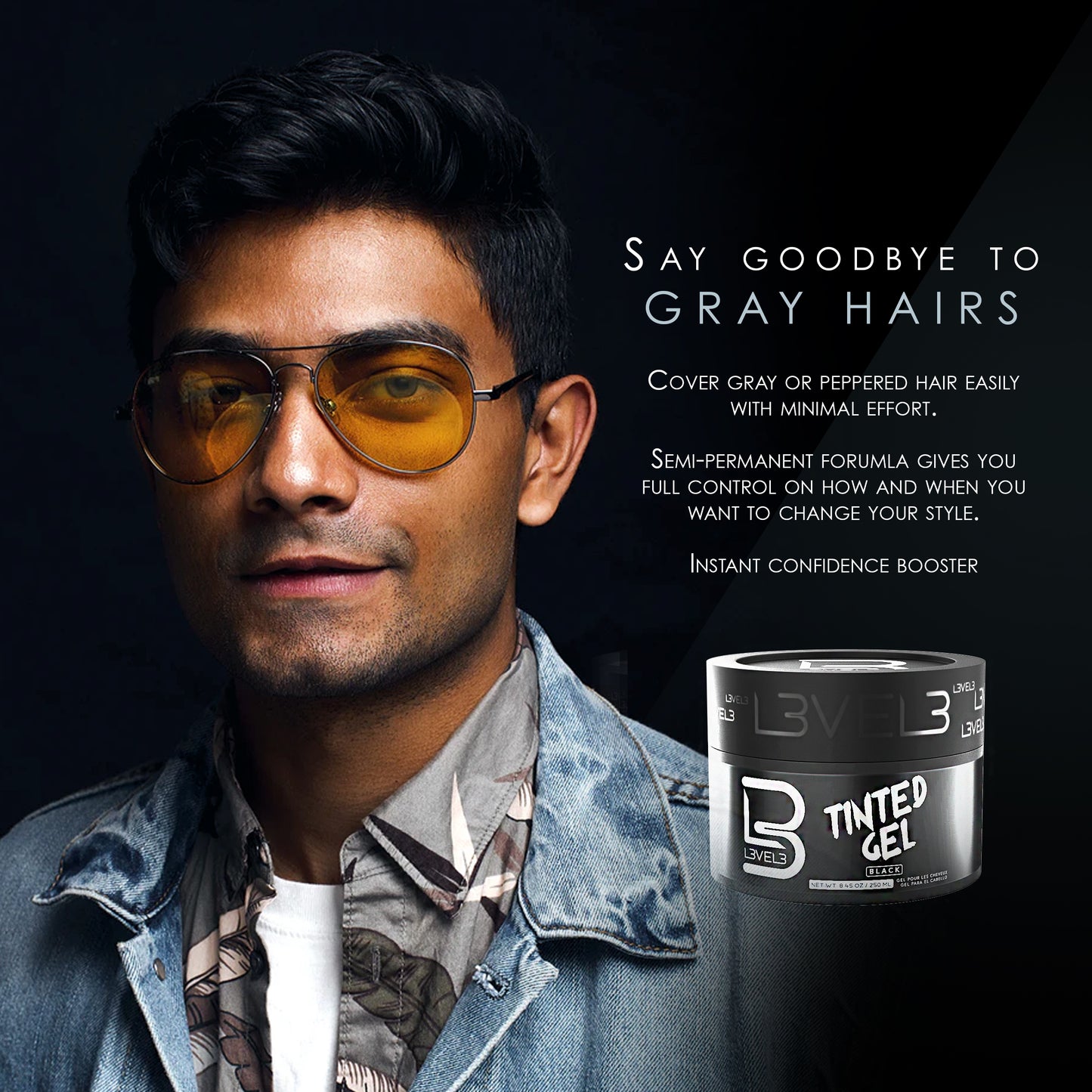 L3VEL3 TINTED HAIR GEL - BLACK 8.45 OZ