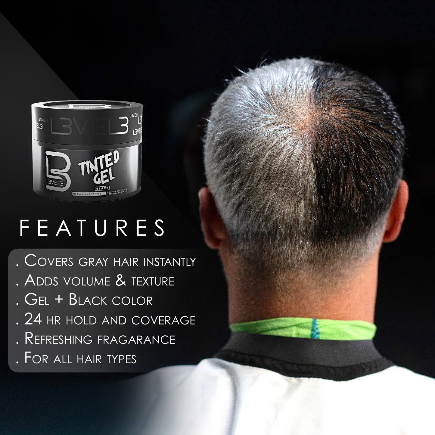 L3VEL3 TINTED HAIR GEL - BLACK 8.45 OZ