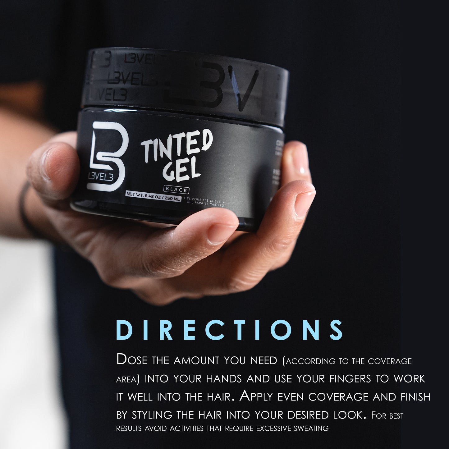 L3VEL3 TINTED HAIR GEL - BLACK 8.45 OZ
