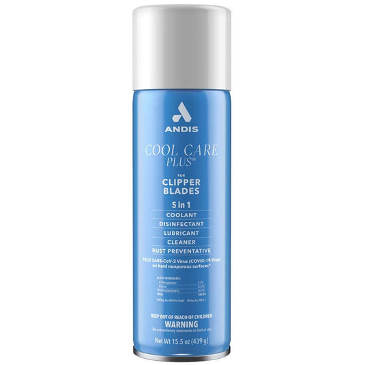Andis Cool Care Plus 5-in-1 Disinfecting Clipper Spray 15.5 oz professional blade cleaner and lubricant | BeauBAR Supply