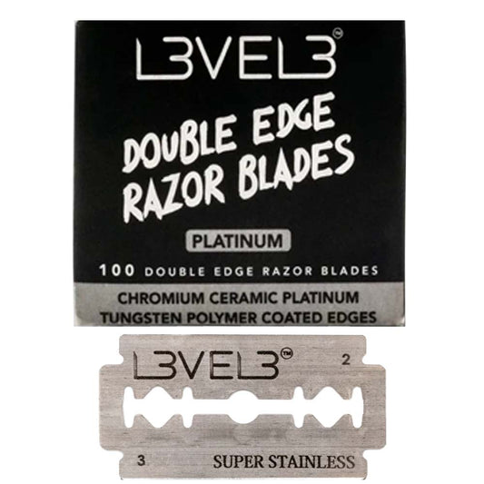 L3VEL3 DOUBLE EDGE PLATINUM RAZOR BLADES - 100 PC Razor Blade L3VEL3 for sacramento, california, barbers, hair stylist, cosmetologist, beauty industry