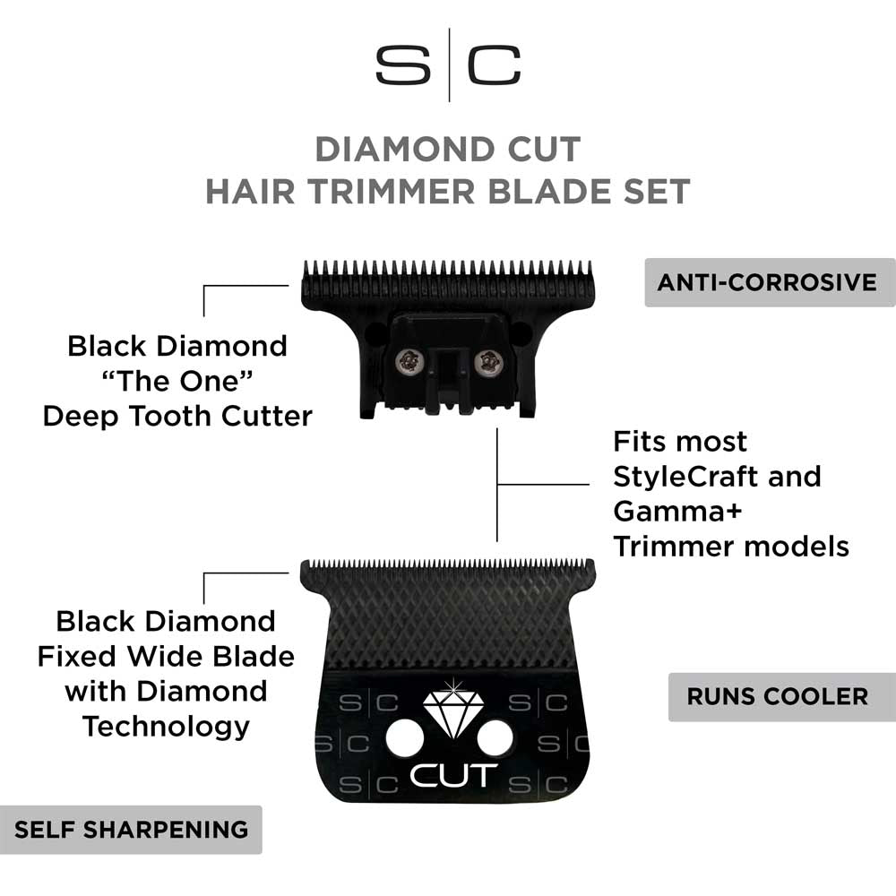 STYLECRAFT DIAMOND CUT BLACK DLC TRIMMER BLADE WITH THE ONE CUTTER SET Trimmer Blade STYLECRAFT for sacramento, california, barbers, hair stylist, cosmetologist, beauty industry