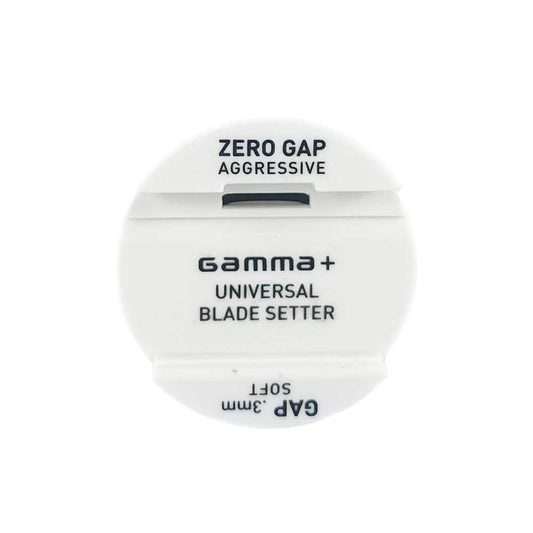 Gamma+ Zero Gap Universal Blade Setter tool in white showing the reverse side with Soft Gap .3mm text label and alignment grooves