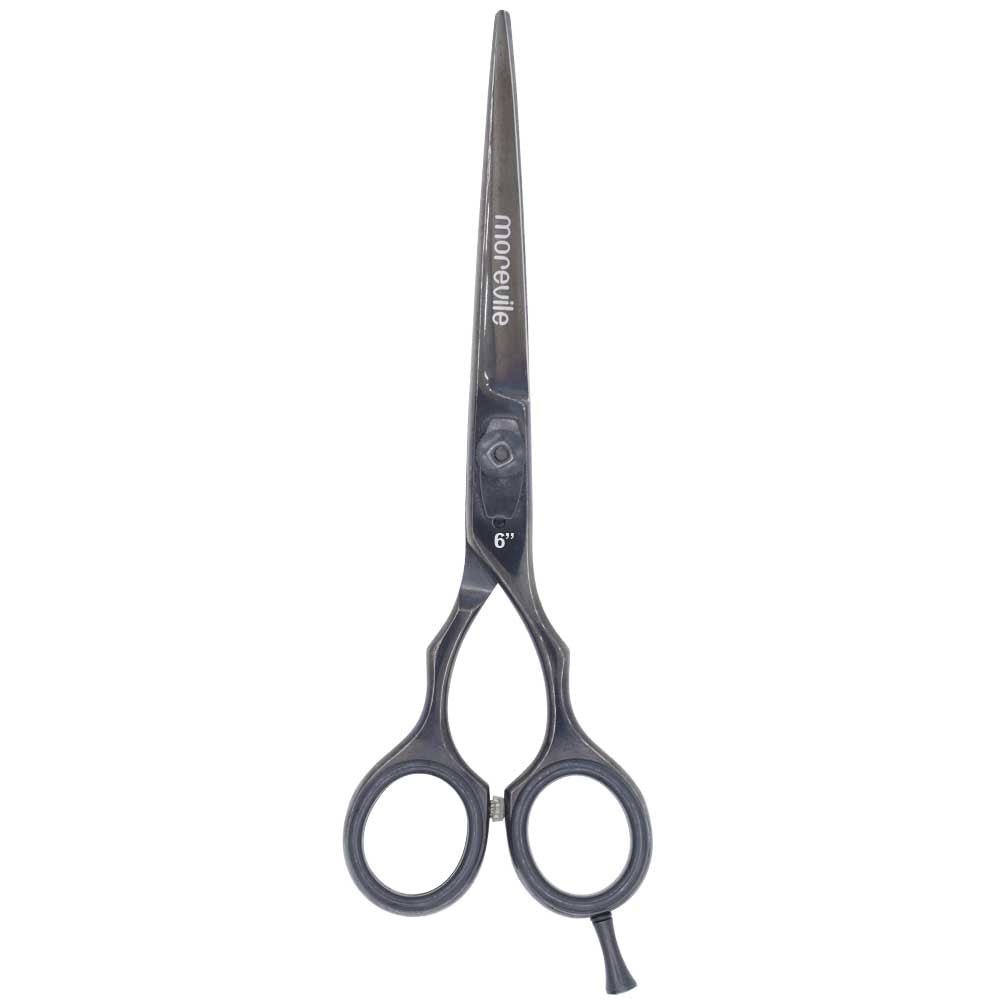 Morevile 6 inch professional barber cutting shear in rustic black finish front view