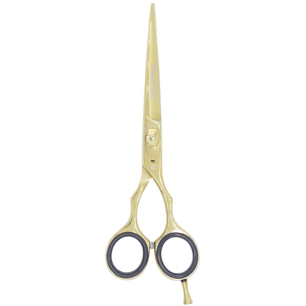 Morevile 6 inch professional barber cutting shear in a polished gold finish front view