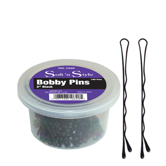 SOFT 'N STYLE 2" BLACK BOBBY PINS - 100 PC Hair Pin SOFT N STYLE for sacramento, california, barbers, hair stylist, cosmetologist, beauty industry