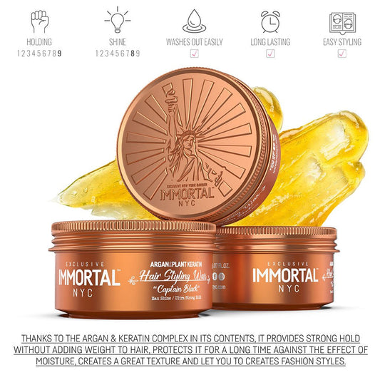 IMMORTAL NYC HAIR STYLING WAX - CAPTAIN BLACK 5.07 OZ Hair Wax IMMORTAL for sacramento, california, barbers, hair stylist, cosmetologist, beauty industry