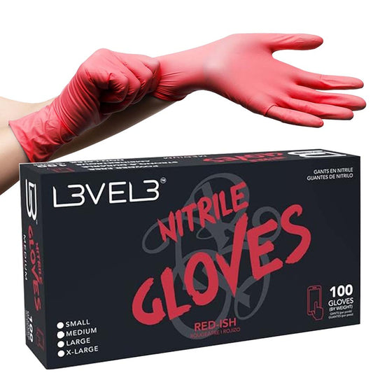 L3VEL3 NITRILE GLOVE - 100 PACK Red Gloves L3VEL3 for sacramento, california, barbers, hair stylist, cosmetologist, beauty industry