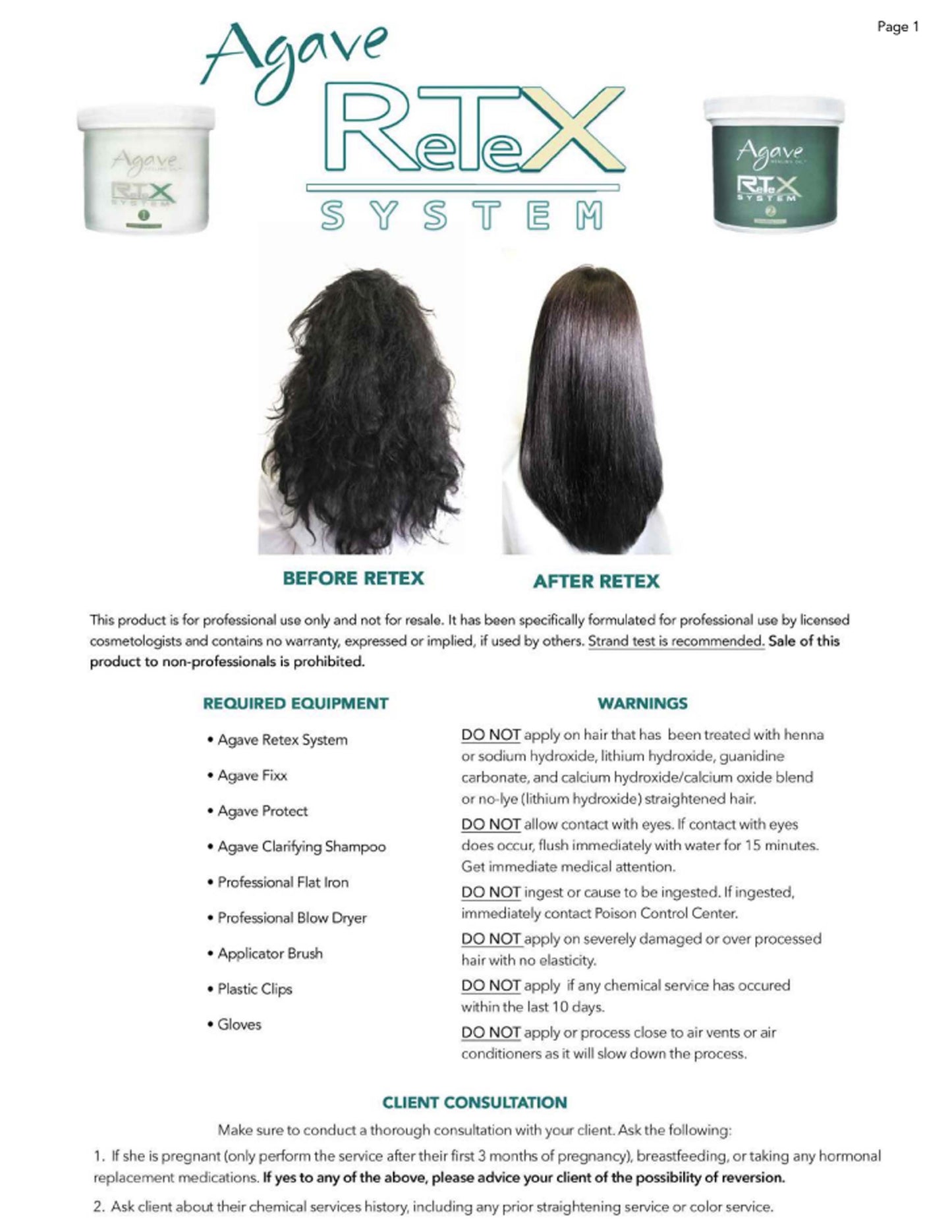 AGAVE RETEX SYSTEM PERMANENT STRAIGHTENER KIT Chemical Straighener AGAVE for sacramento, california, barbers, hair stylist, cosmetologist, beauty industry