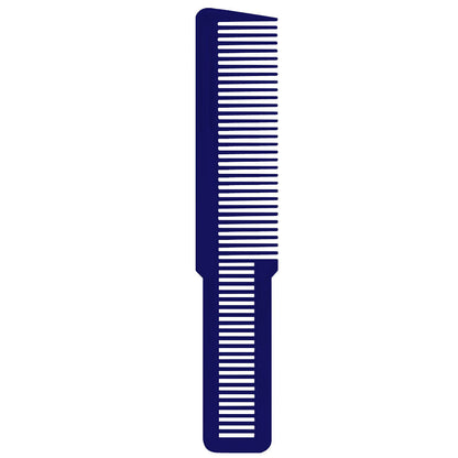 A clean, professional product studio shot showcasing a single, vibrant blue Wahl Clipper Styling Comb positioned vertically against a solid white background. The image highlights the comb's signature dual-texture design, featuring wide teeth on top and fine teeth on the lower handle for precise clipper work | BeauBar Supply