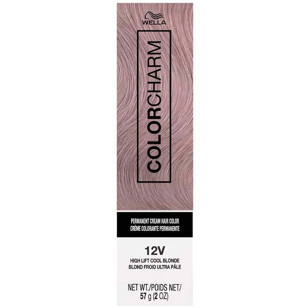 Wella Color Charm hair color packaging with pink hair swatch on a white background