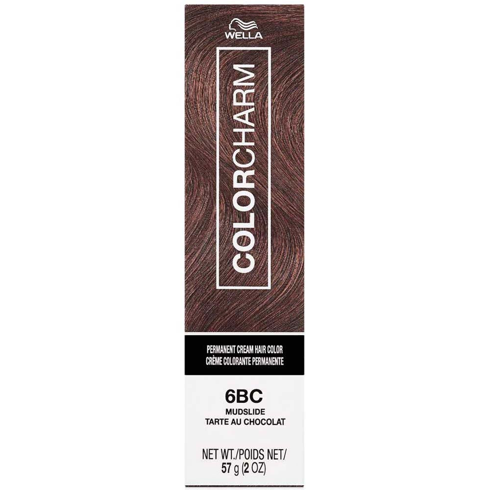 Wella Color Charm hair color box with brown hair swatch on a white background