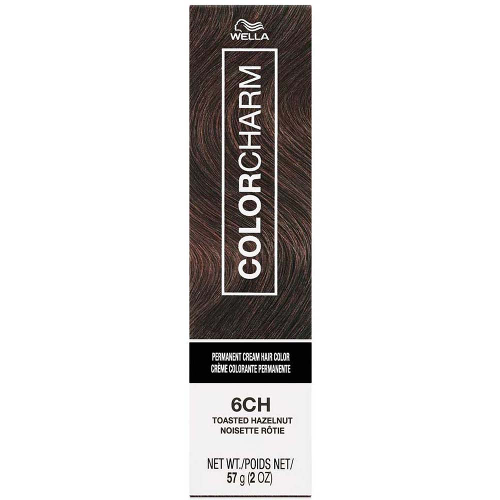 Wella Color Charm hair color box with toasted hazelnut shade on a white background