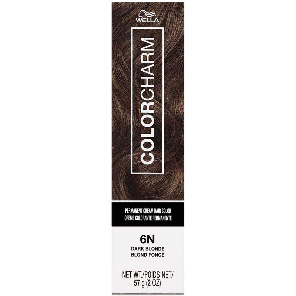 Wella Color Charm hair color packaging with dark blonde shade on a white background