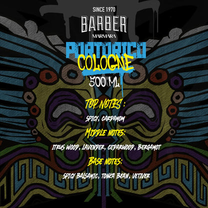 Barber Marmara Puerta del Sol Cologne packaging with colorful design and text.