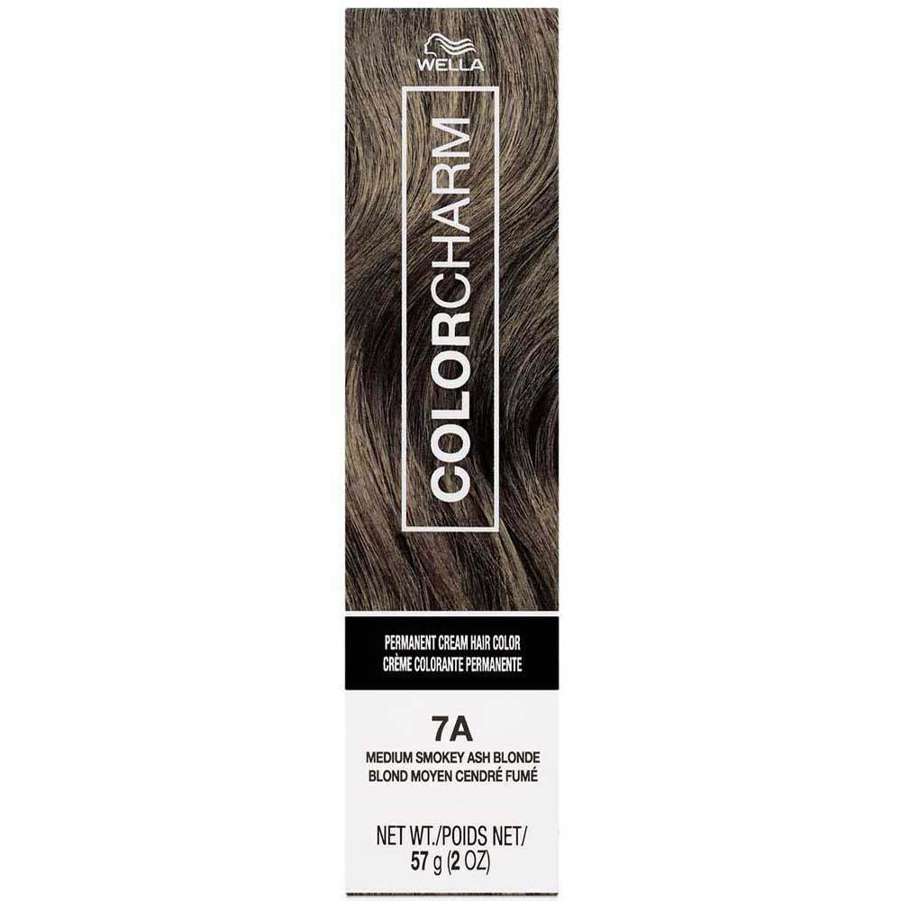 Wella Color Charm hair color box with brown hair sample on a white background