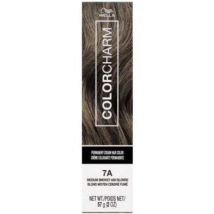 Wella Color Charm hair color box with brown hair sample on a white background