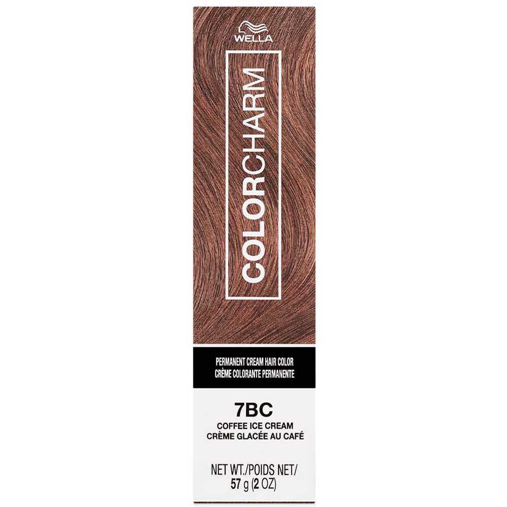 Wella Color Charm hair color box with brown hair swatch on a white background
