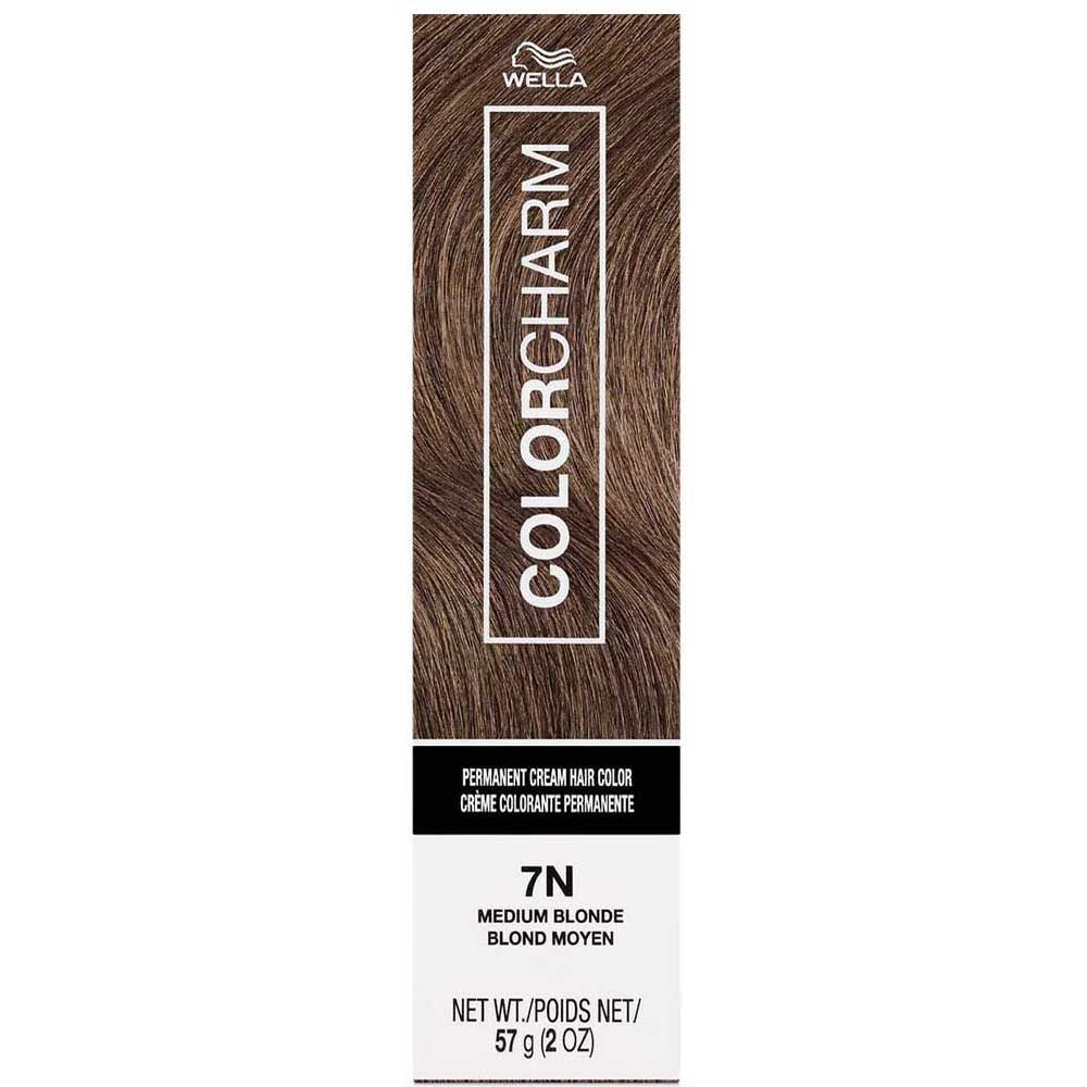 Wella Color Charm hair color box with brown hair swatch on a white background