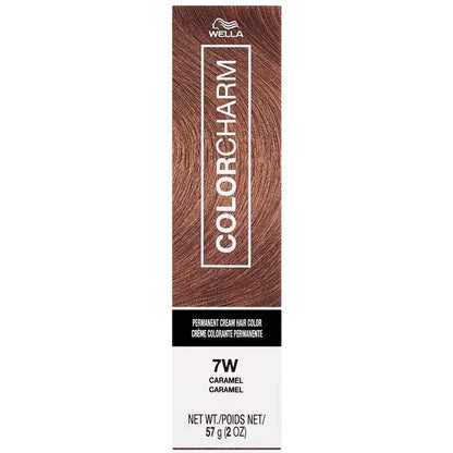 Wella Color Charm hair color box with brown shade and white text on a white background
