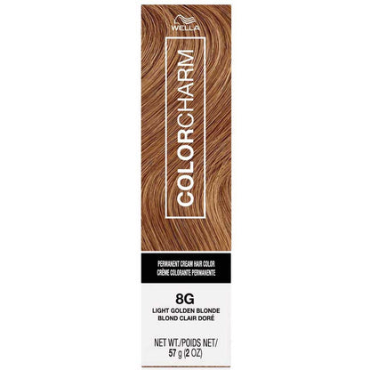 Wella Color Charm hair color box with brown hair swatch on a white background