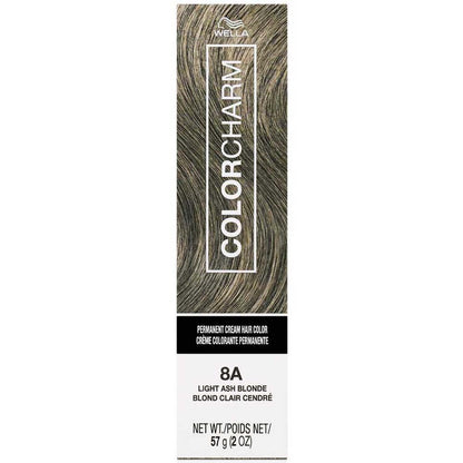 Wella Color Charm hair color box with light ash blonde swatch on a white background