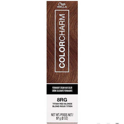 Wella Color Charm hair color box with brown shade 8RG on a white background