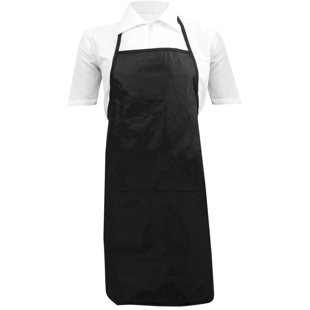 Sewicob Vincent Classic Apron in black with adjustable ties and dual front utility pockets displayed on white shirt