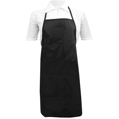 Sewicob Vincent Classic Apron in black with adjustable ties and dual front utility pockets displayed on white shirt