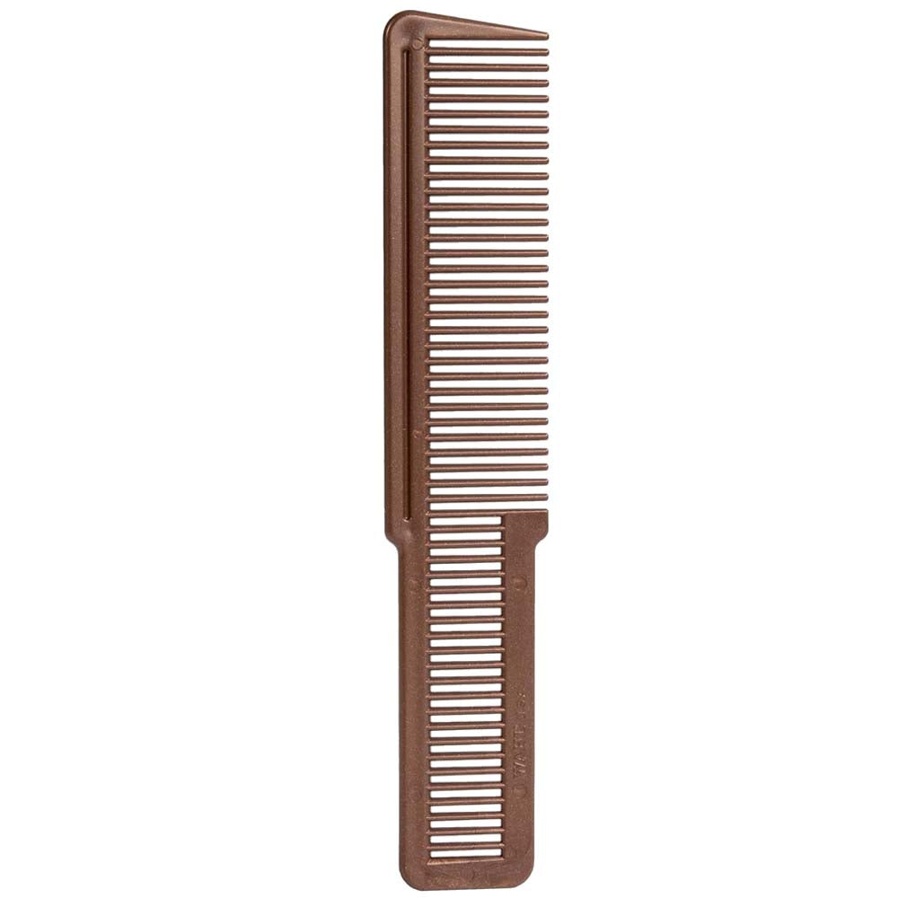 WAHL CLIPPER STYLING COMB

A clean, professional product studio shot showcasing a single, metallic copper Wahl Clipper Styling Comb positioned vertically against a solid white background. The image highlights the comb's signature dual-texture layout, featuring wide teeth on the upper half and finer teeth on the lower handle portion, under bright, even studio lighting | BeauBar Supply