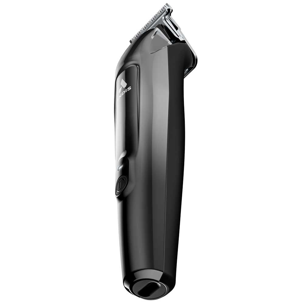 A sleek black electric hair clipper shown from a side profile view against a solid white background.