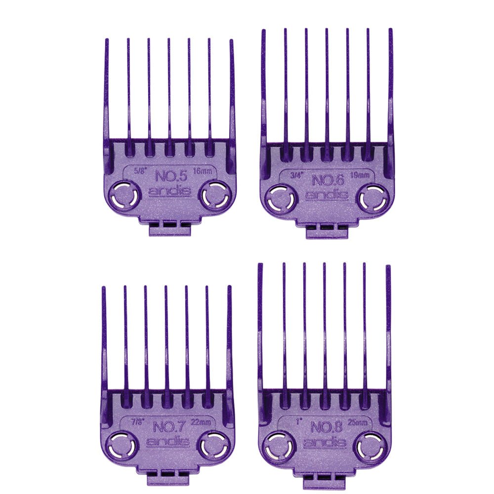 Andis Master Dual Magnetic Large Comb Set 4 pc professional purple clipper guard attachments numbers 5 through 8 | BeauBAR Supply
