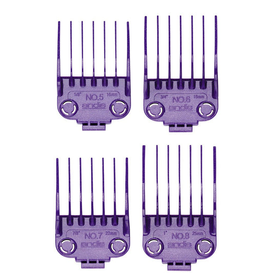 Andis Master Dual Magnetic Large Comb Set 4 pc professional purple clipper guard attachments numbers 5 through 8 | BeauBAR Supply
