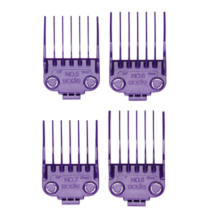 Andis Master Dual Magnetic Large Comb Set 4 pc professional purple clipper guard attachments numbers 5 through 8 | BeauBAR Supply
