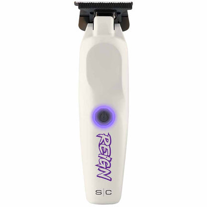 StyleCraft Reign Cordless Trimmer front view showing white body and blue accents