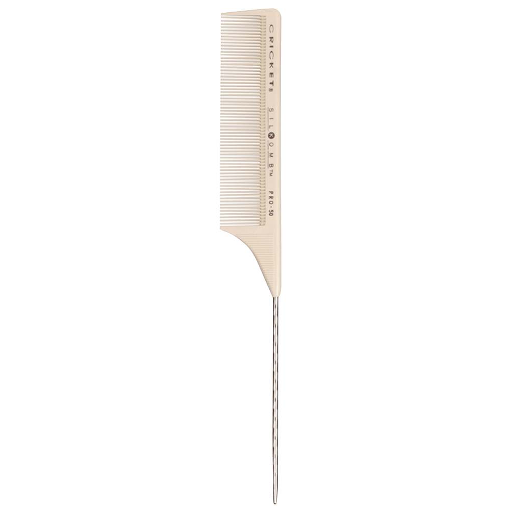 BeauBAR Supply CRICKET SILKOMB - PRO - 50 FINE TOOTHED METAL RATTAIL COMB CL - 15005