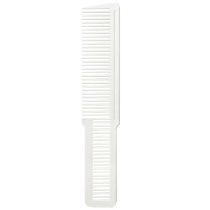 WAHL CLIPPER STYLING COMB

A clean, professional product studio shot showcasing a single, White Wahl Clipper Styling Comb positioned vertically against a solid white background. The image highlights the comb's signature dual-texture layout, featuring wide teeth on the upper half and finer teeth on the lower handle portion, under bright, even studio lighting | BeauBar Supply