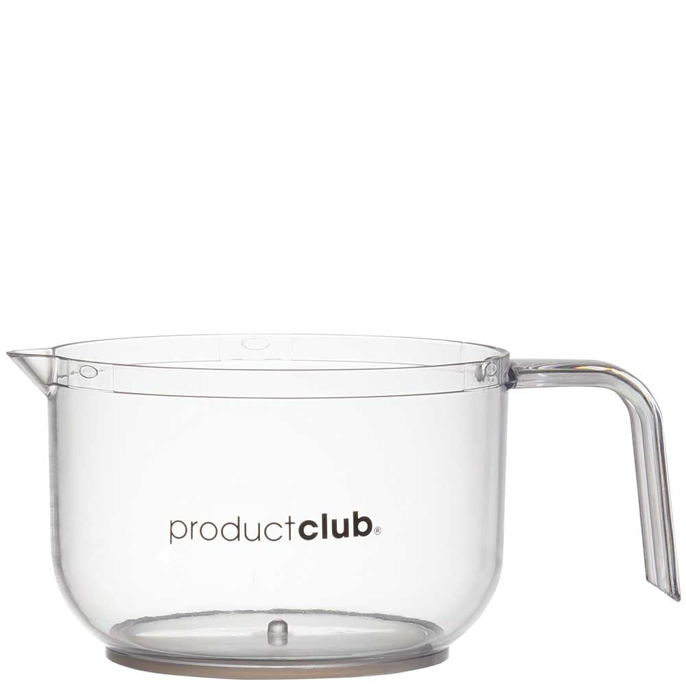 Clear plastic measuring pitcher with a handle and printed 'productclub' logo on the front, shown on a white background.