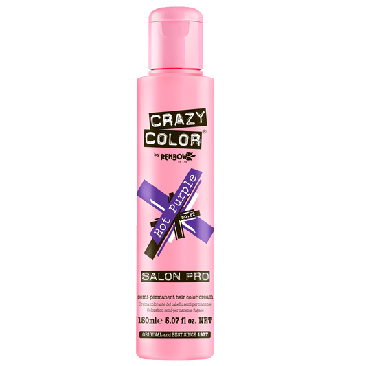 BeauBAR Supply CRAZY COLOR SEMI - PERMANENT HAIR COLOR CREAM - 62 HOT PURPLE CO - 01870