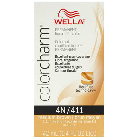 WELLA COLOR CHARM PERMANENT LIQUID HAIR COLOR - 4N/411 MEDIUM BROWN